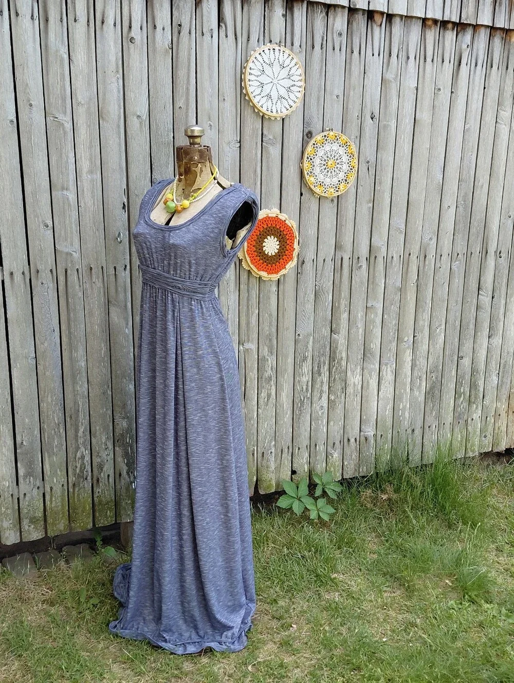 Max Studio stretch navy blue cap sleeve maxi & ruffle trim dress Womens M - Picture 2 of 9